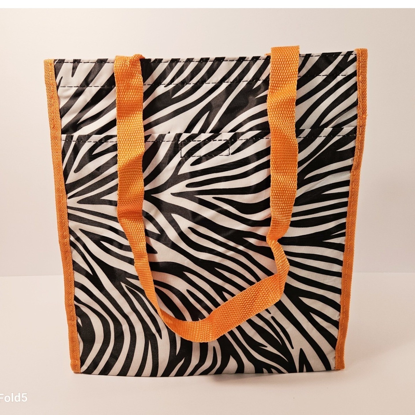 Zebra Print Lunch Tote Bag Orange Trim Zippered Pouch